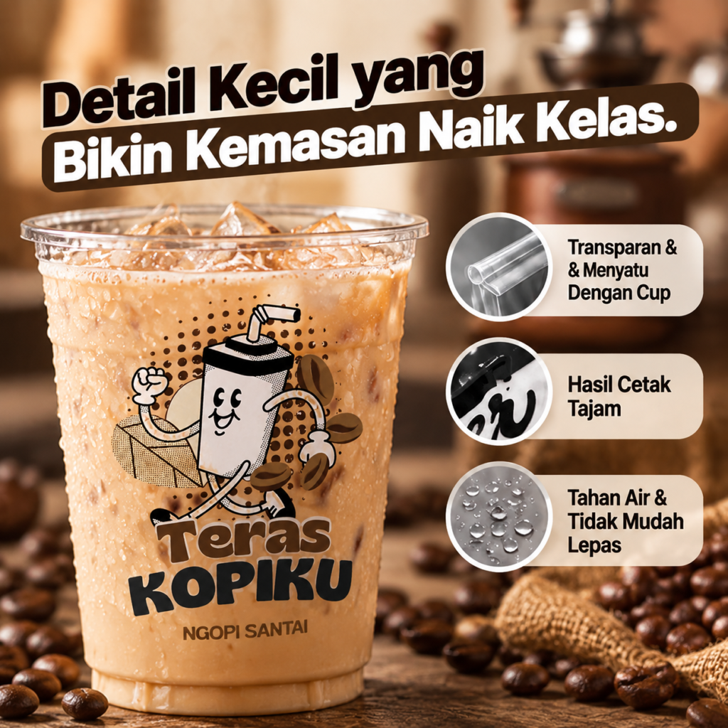 CETAK STICKER CUP TRANSPARAN